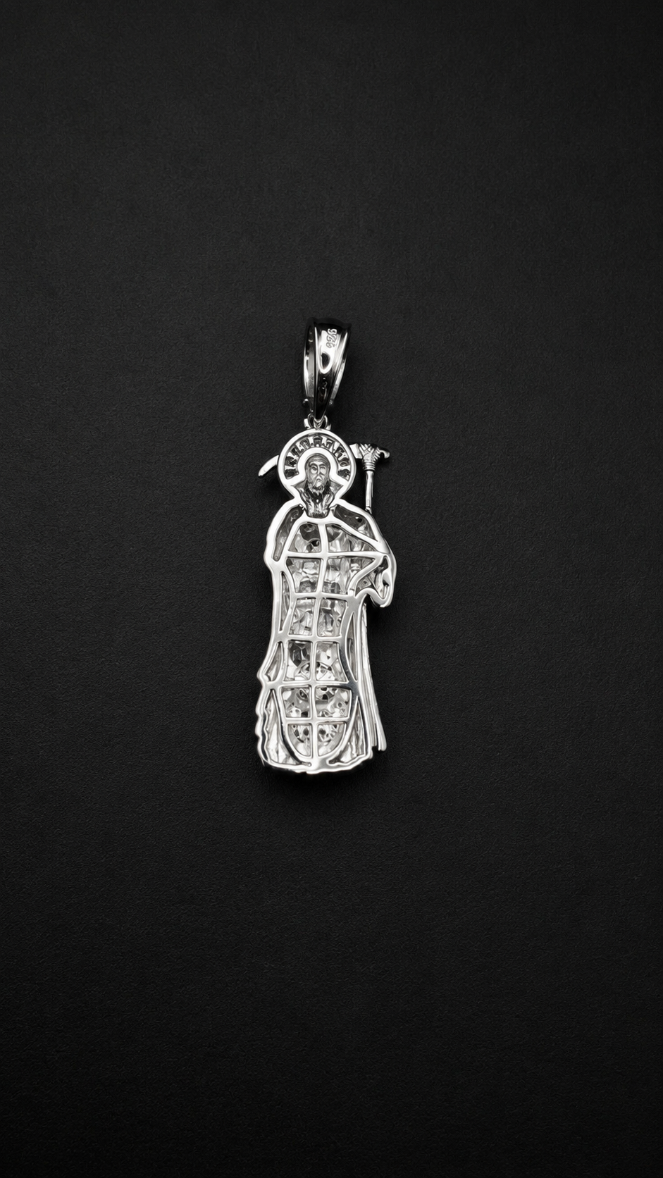 .925 Sterling Silver Santa Muerte CZ Pendant