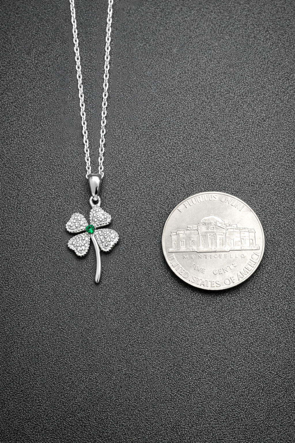 .925 Sterling Silver Lucky Clover Necklace CZ Stones Multicolor Rhodium Plated