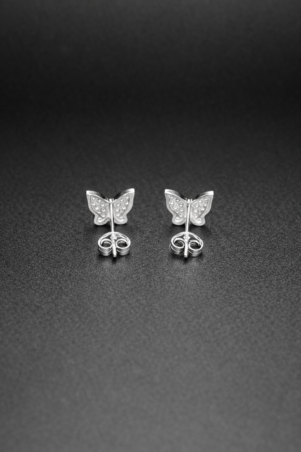 .925 Sterling Silver Rhodium Plated Butterfly CZ Stud Earrings