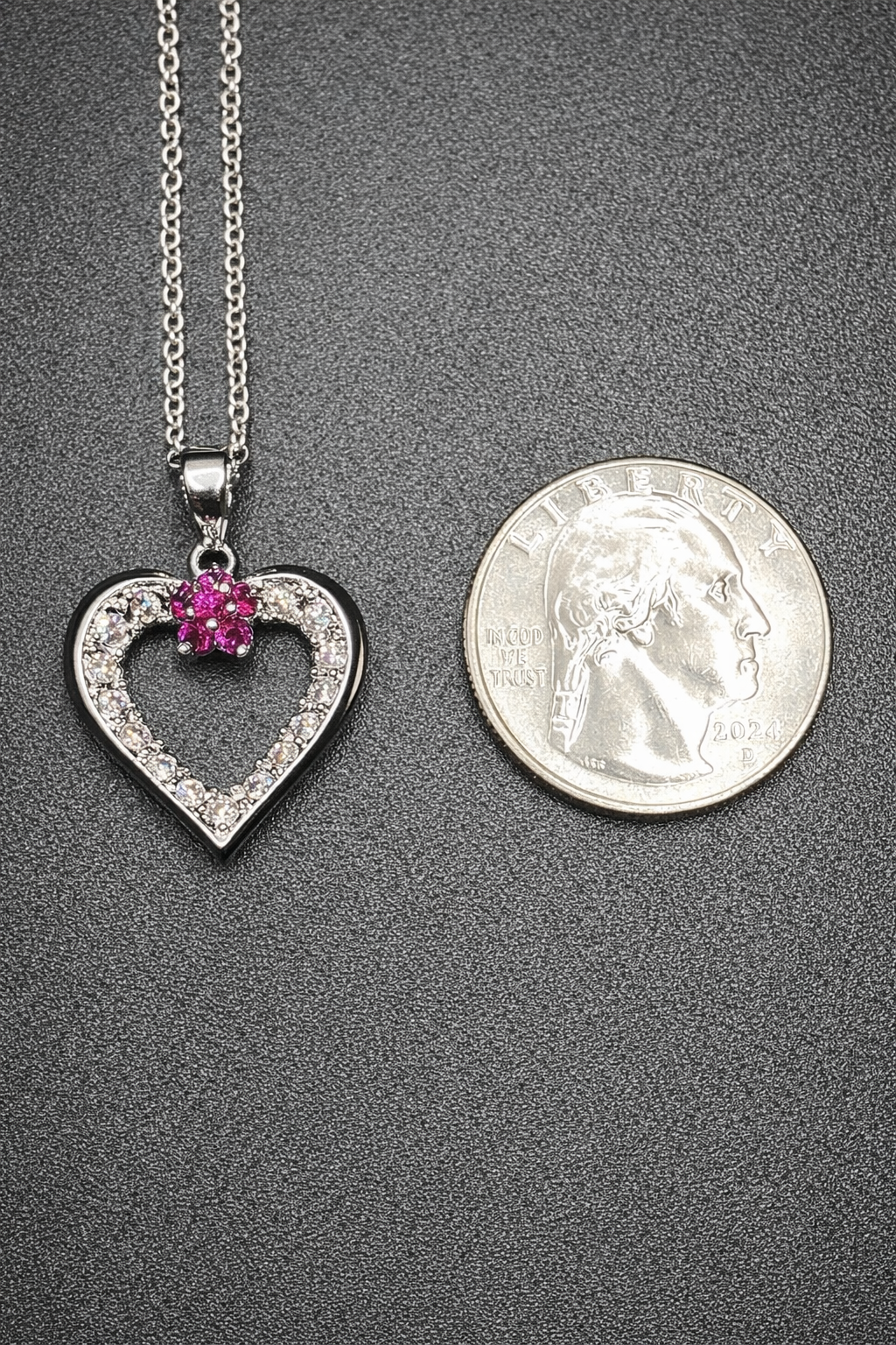 .925 Sterling Silver Open Heart With Flower CZ Stone Multicolor Rhodium Plated
