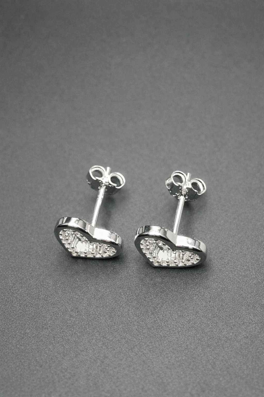 .925 Sterling Silver Open Heart Stud Earrings CZ Stone