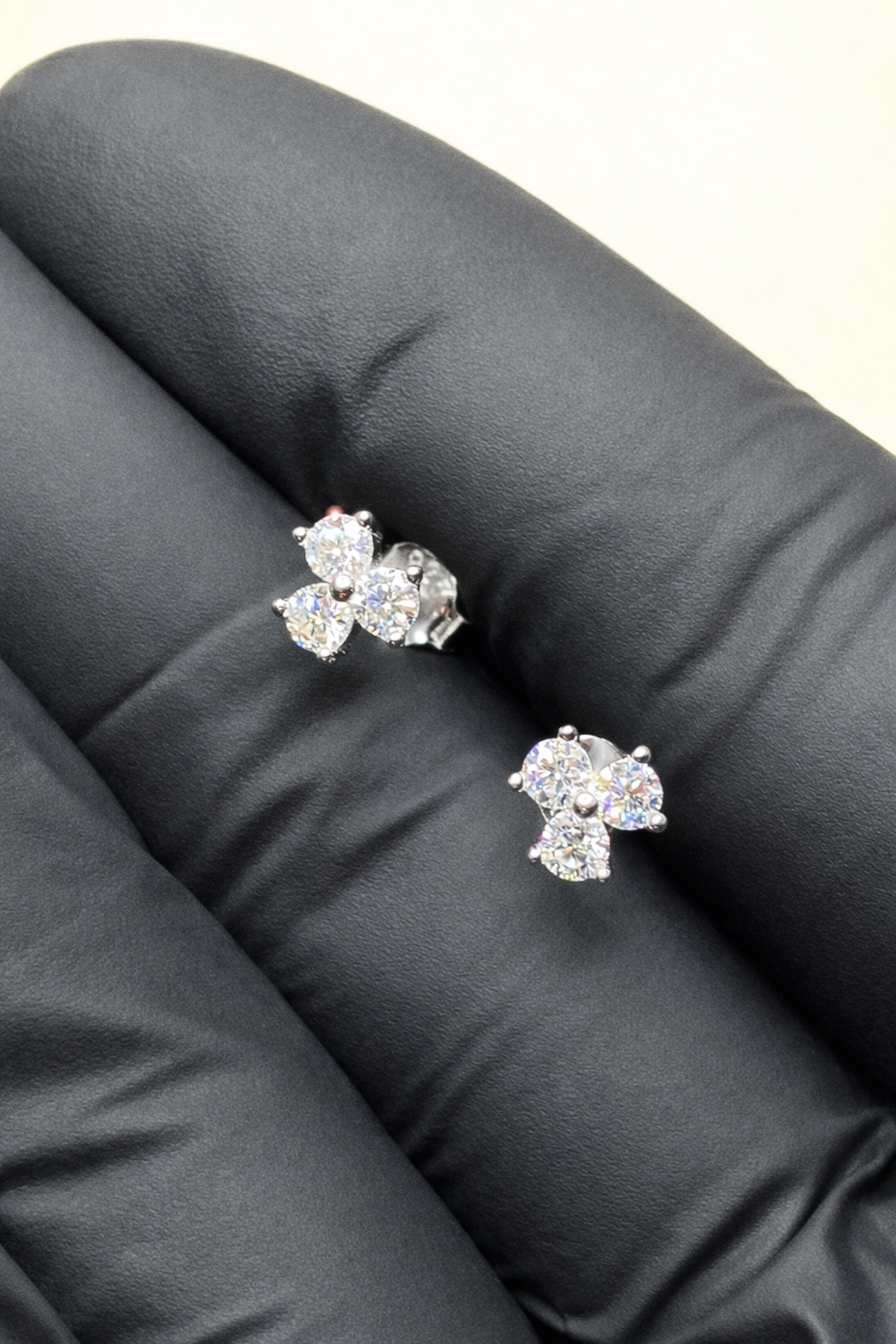 .925 Sterling Silver Moissanite Three Stone Flower 8.6mm Stud Earrings 0.6ct D Grade