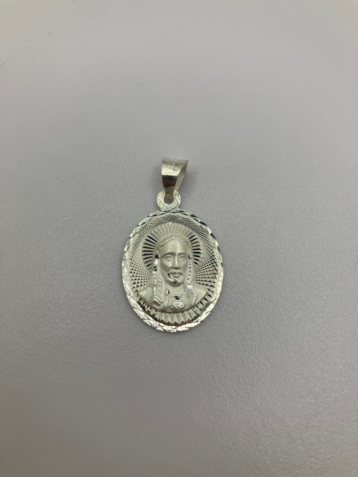 .925 Sterling Silver Jesus Medallion Diamond Cut