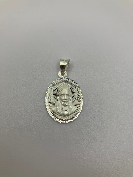 .925 Sterling Silver Jesus Medallion Diamond Cut