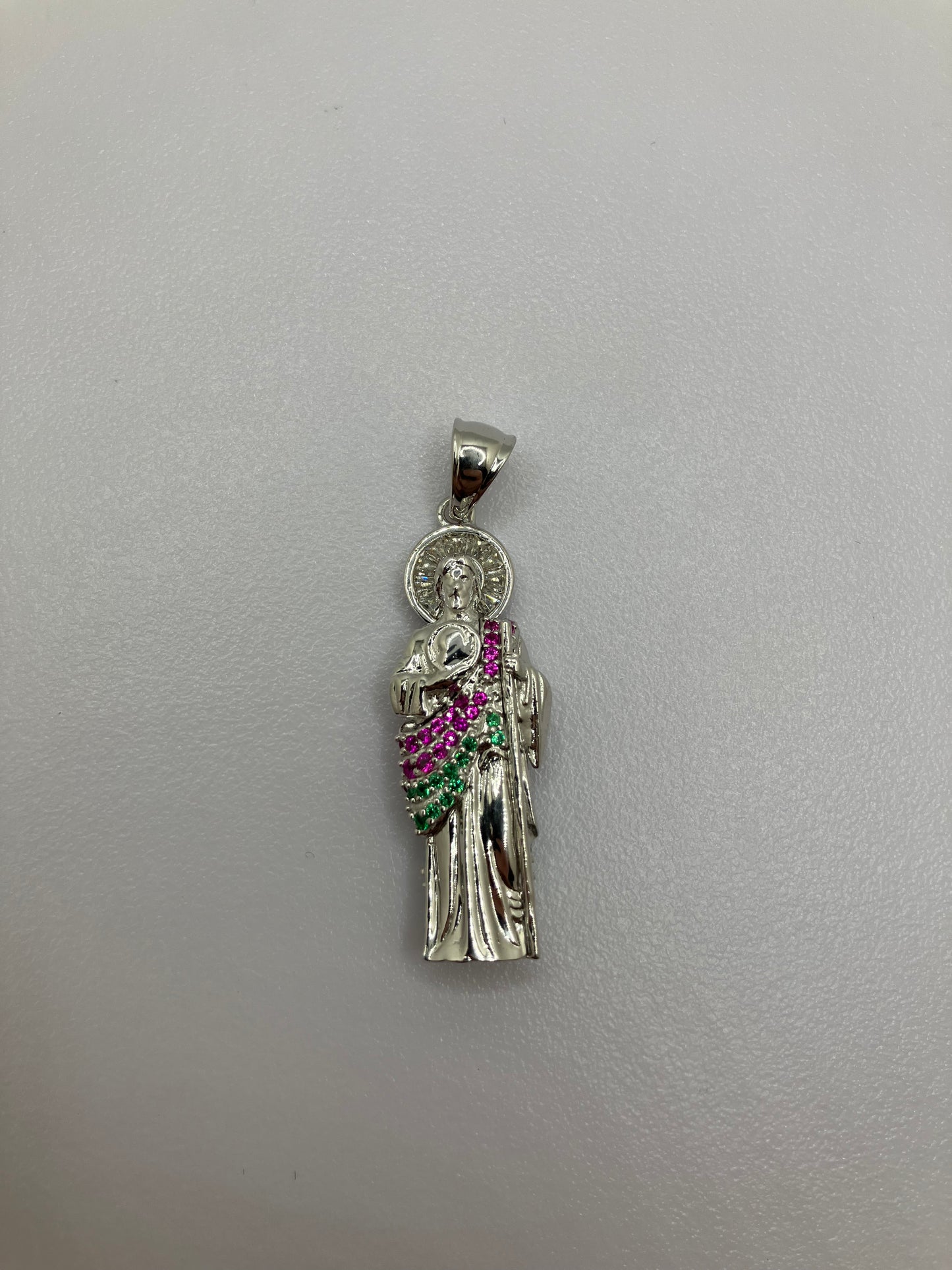 .925 Sterling Silver Multicolor CZ Saint Jude Pendant