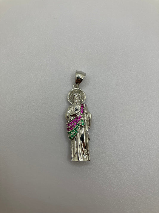 .925 Sterling Silver Multicolor CZ Saint Jude Pendant