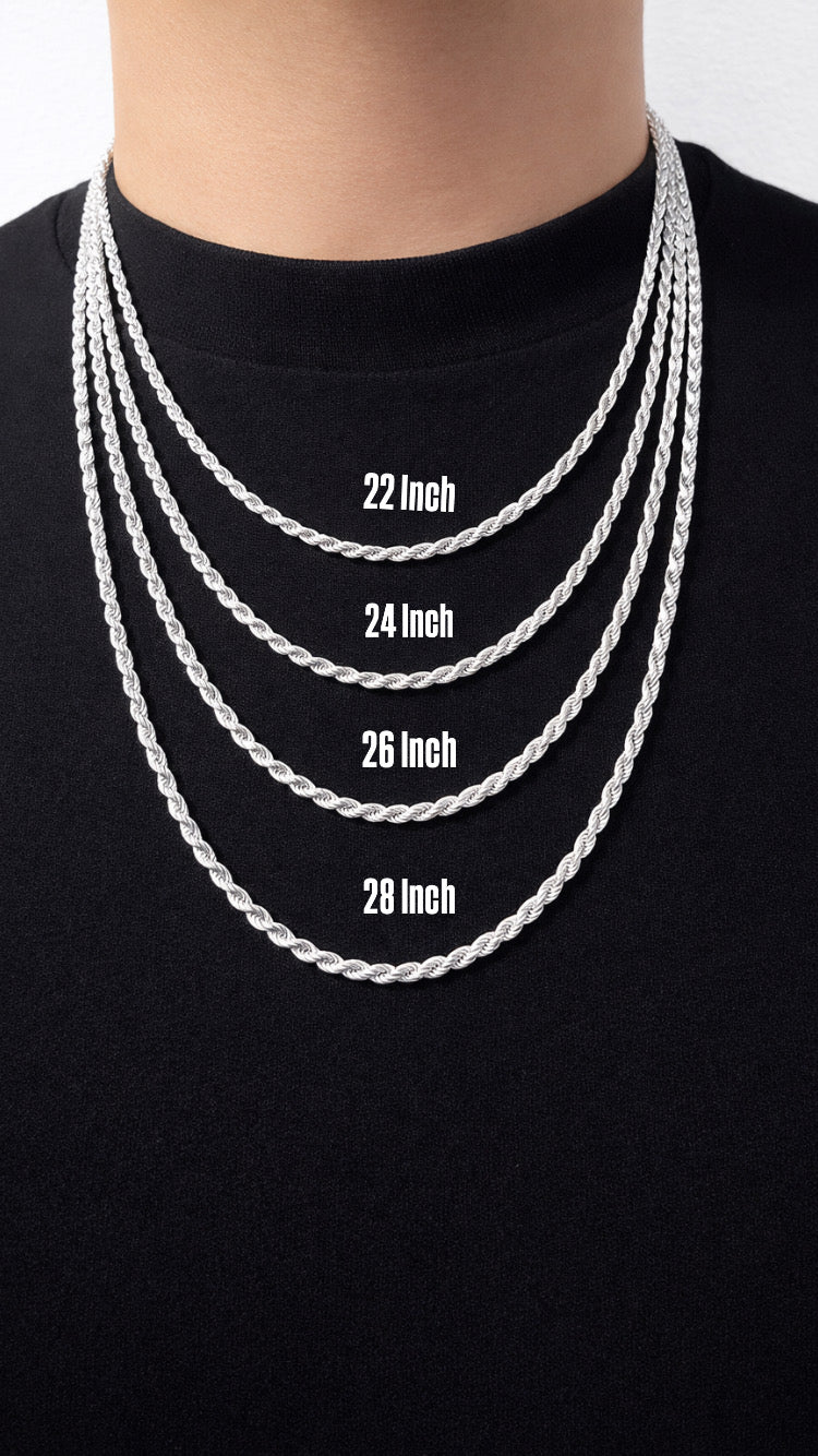 2.8MM .925 Sterling Silver Rope Chain High Polished Made In Italy