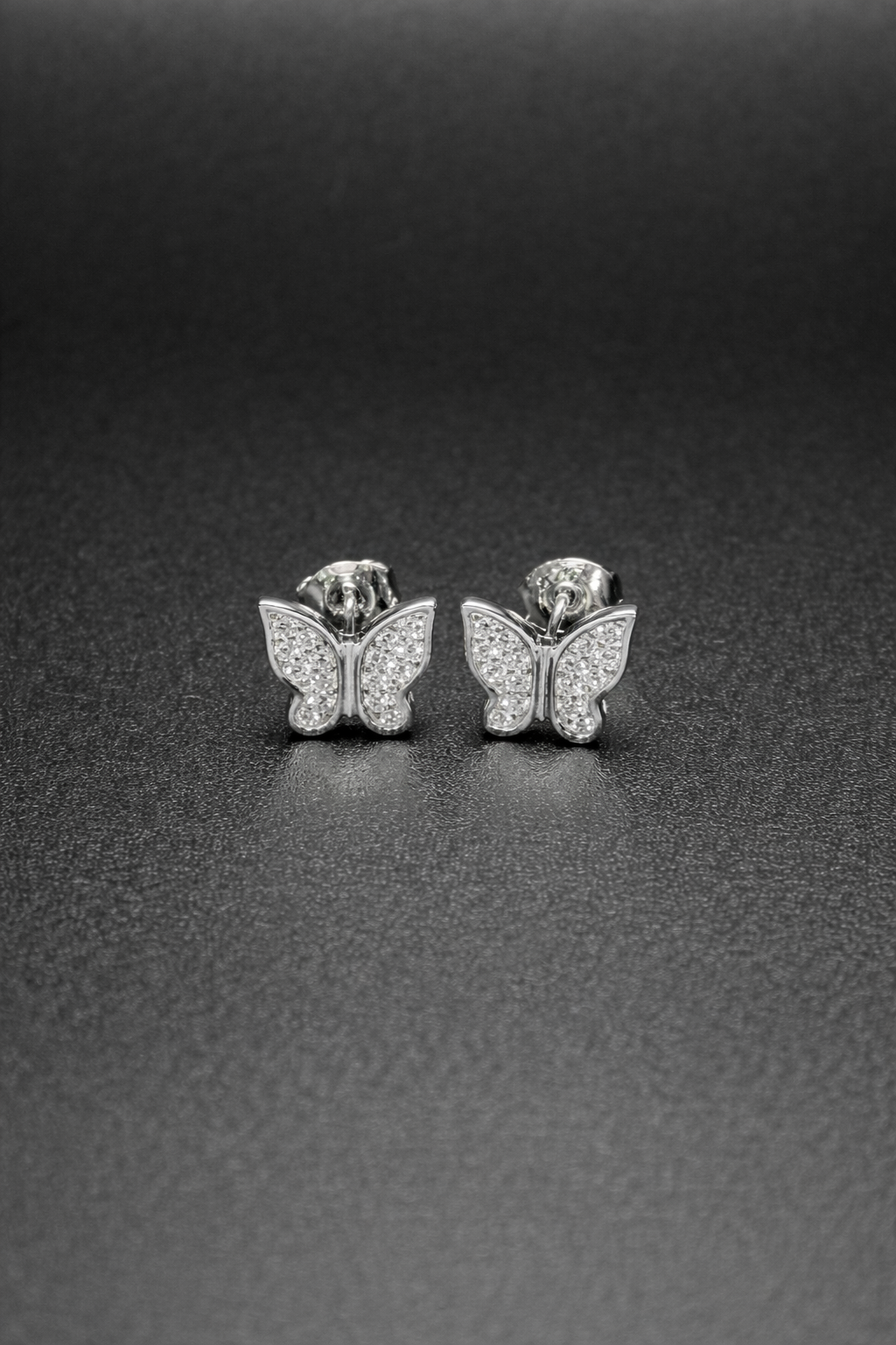 .925 Sterling Silver Rhodium Plated Butterfly CZ Stud Earrings