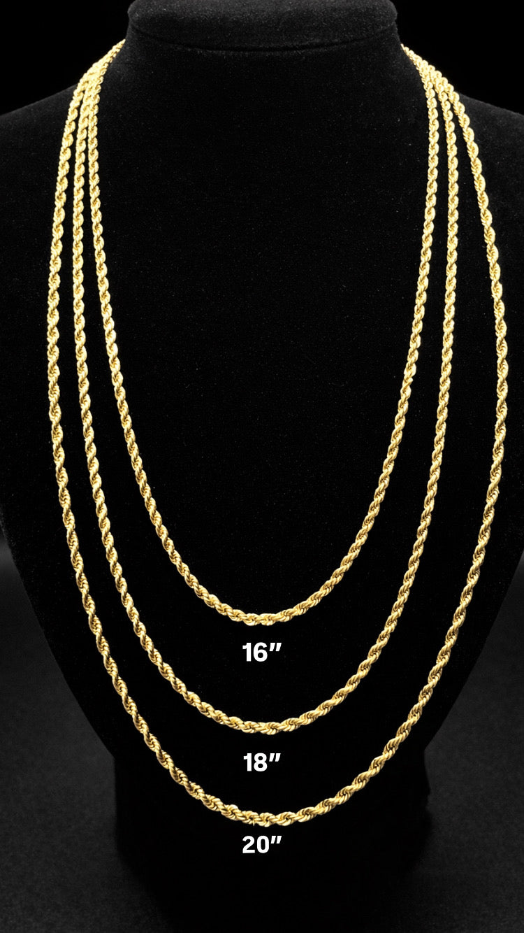 10K Yellow Gold Lightweight 2MM Rope Chain – Made in New York