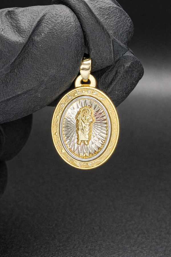 14 Karat Gold 3 Tone Diamond Cut CZ 21 Stone St. Jude Medallion Pendant