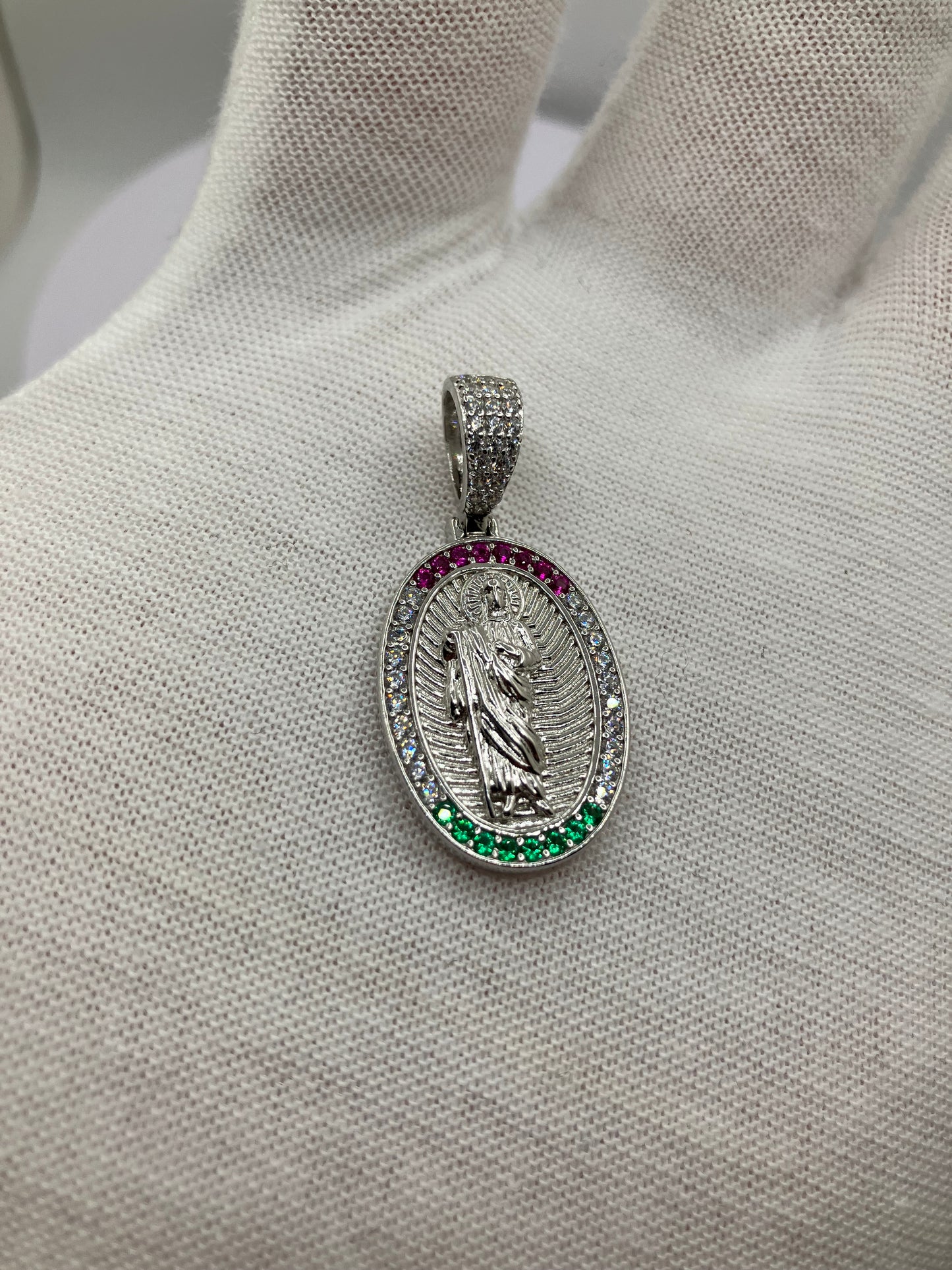.925 Sterling Silver Oval Saint Jude CZ Pendant