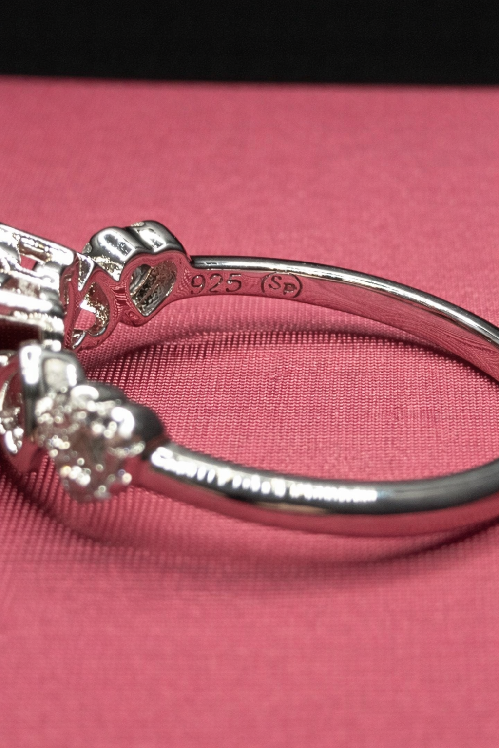 .925 Sterling Silver Rhodium Plated Heart Red and Clear CZ W- Heart Shank Ring