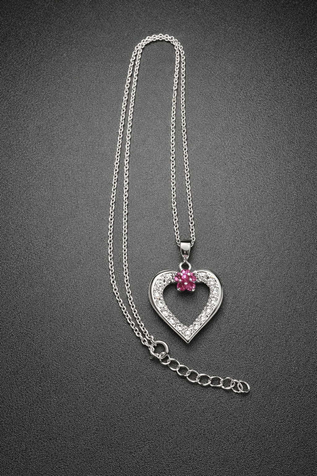 .925 Sterling Silver Open Heart With Flower CZ Stone Multicolor Rhodium Plated