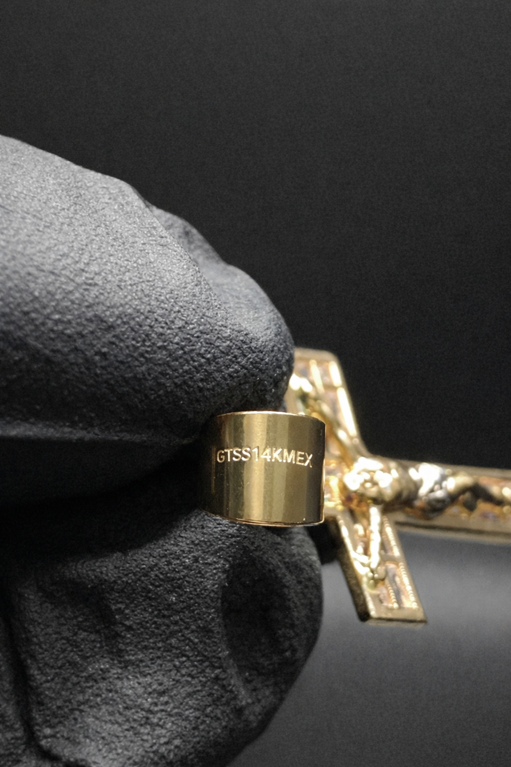 14 Karat Yellow Gold Crucifix Baguette 19 Clear CZ Pendant