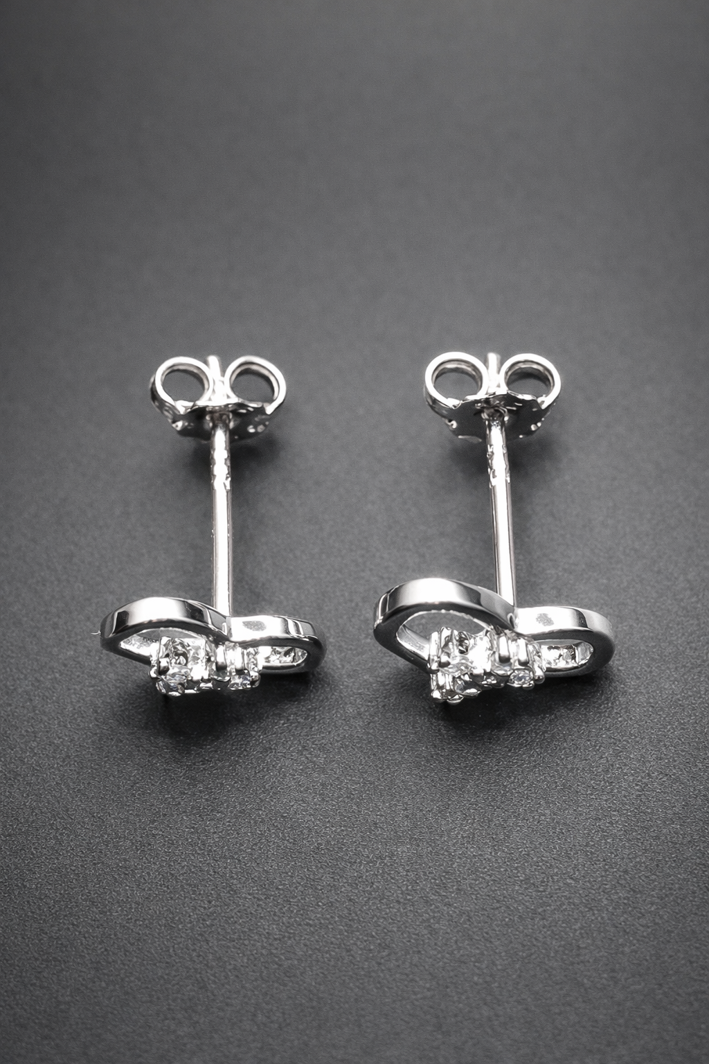 .925 Sterling Silver Cross In Heart Stud Earrings CZ Stone
