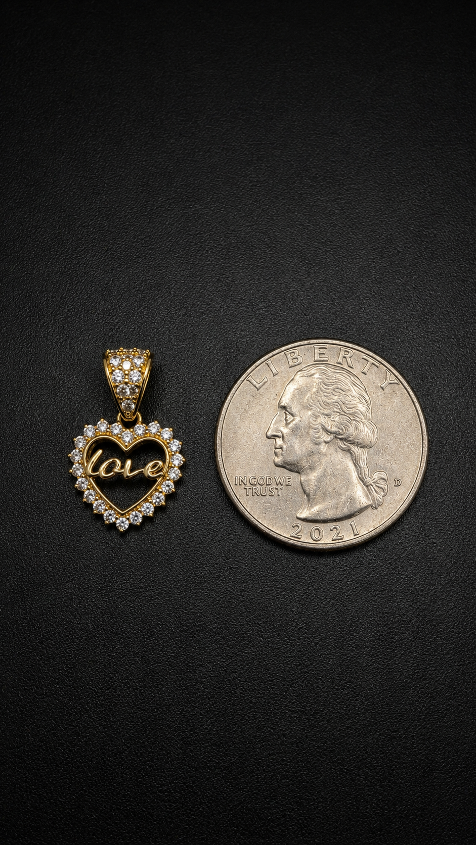 10K Yellow Gold Heart Love Pendant CZ Encrusted