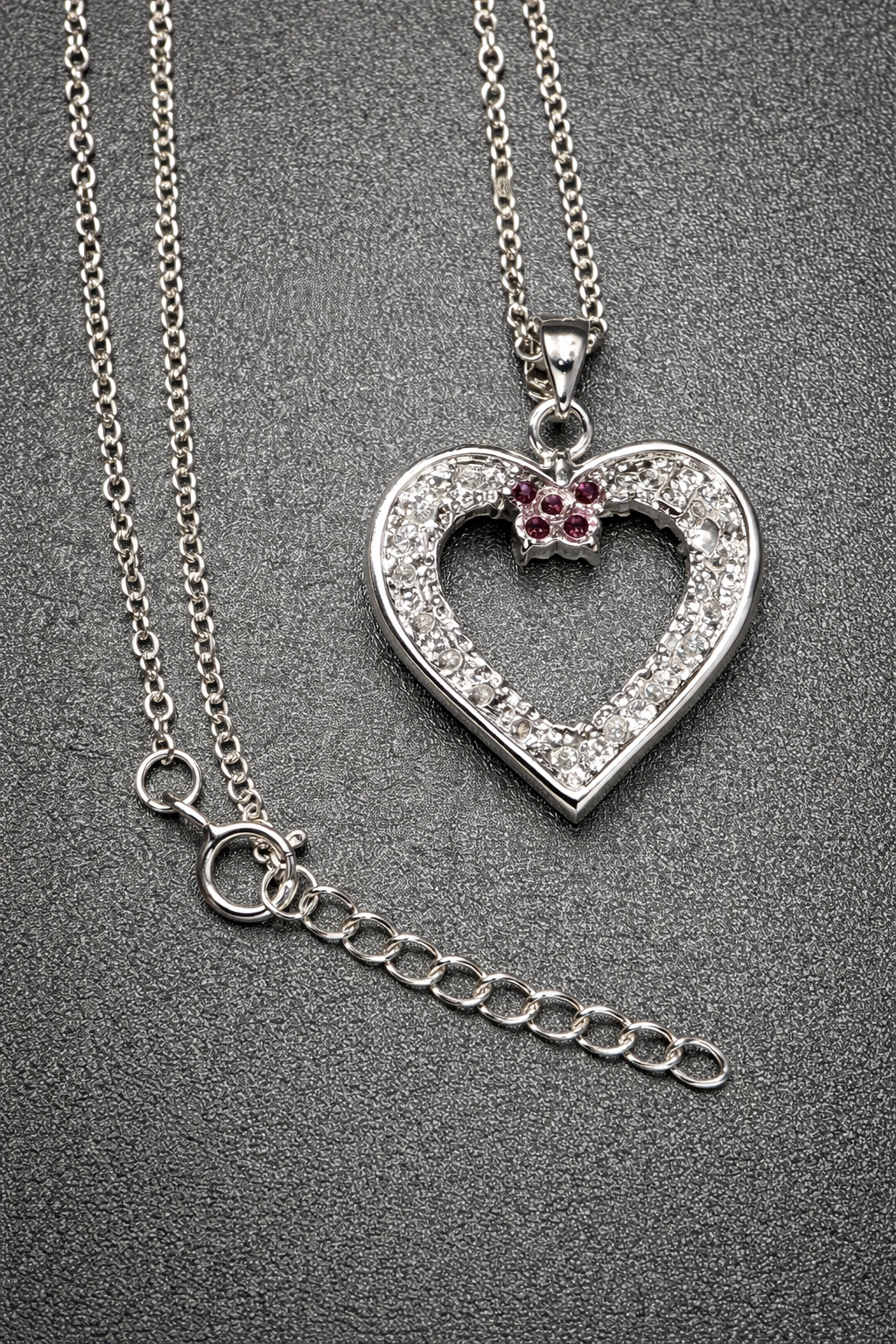.925 Sterling Silver Open Heart With Flower CZ Stone Multicolor Rhodium Plated