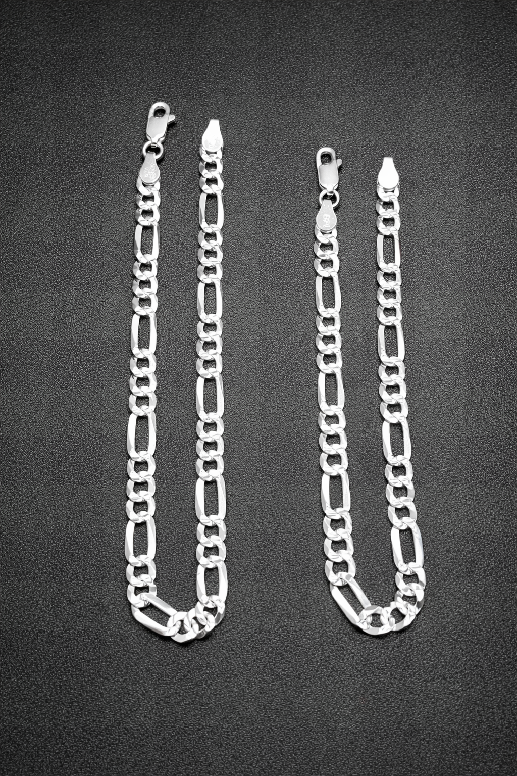 .925 Sterling Silver High Polished Diamond Cut Figaro 120 Bracelet 4.9MM