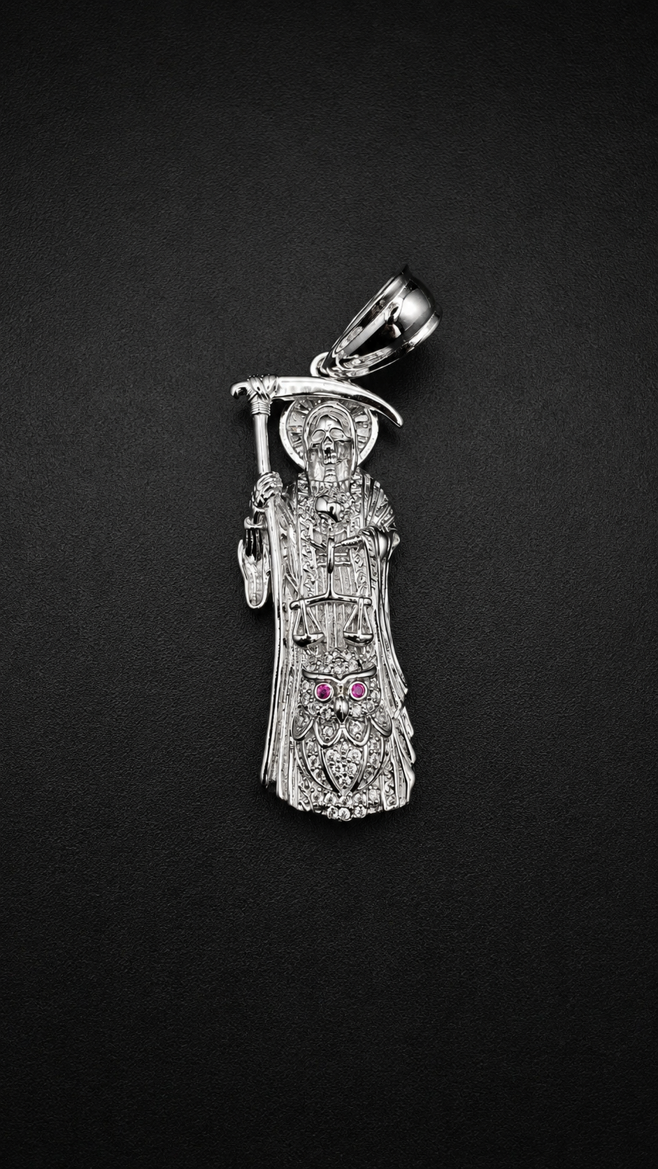 .925 Sterling Silver Santa Muerte CZ Pendant