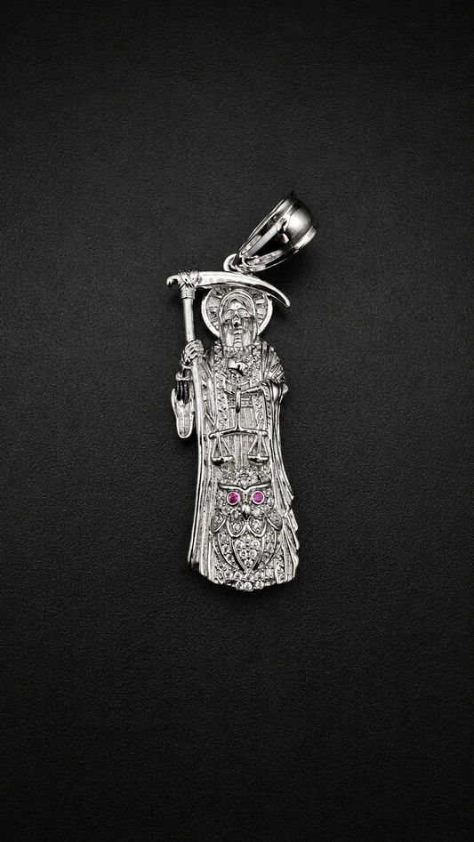 .925 Sterling Silver Santa Muerte CZ Pendant