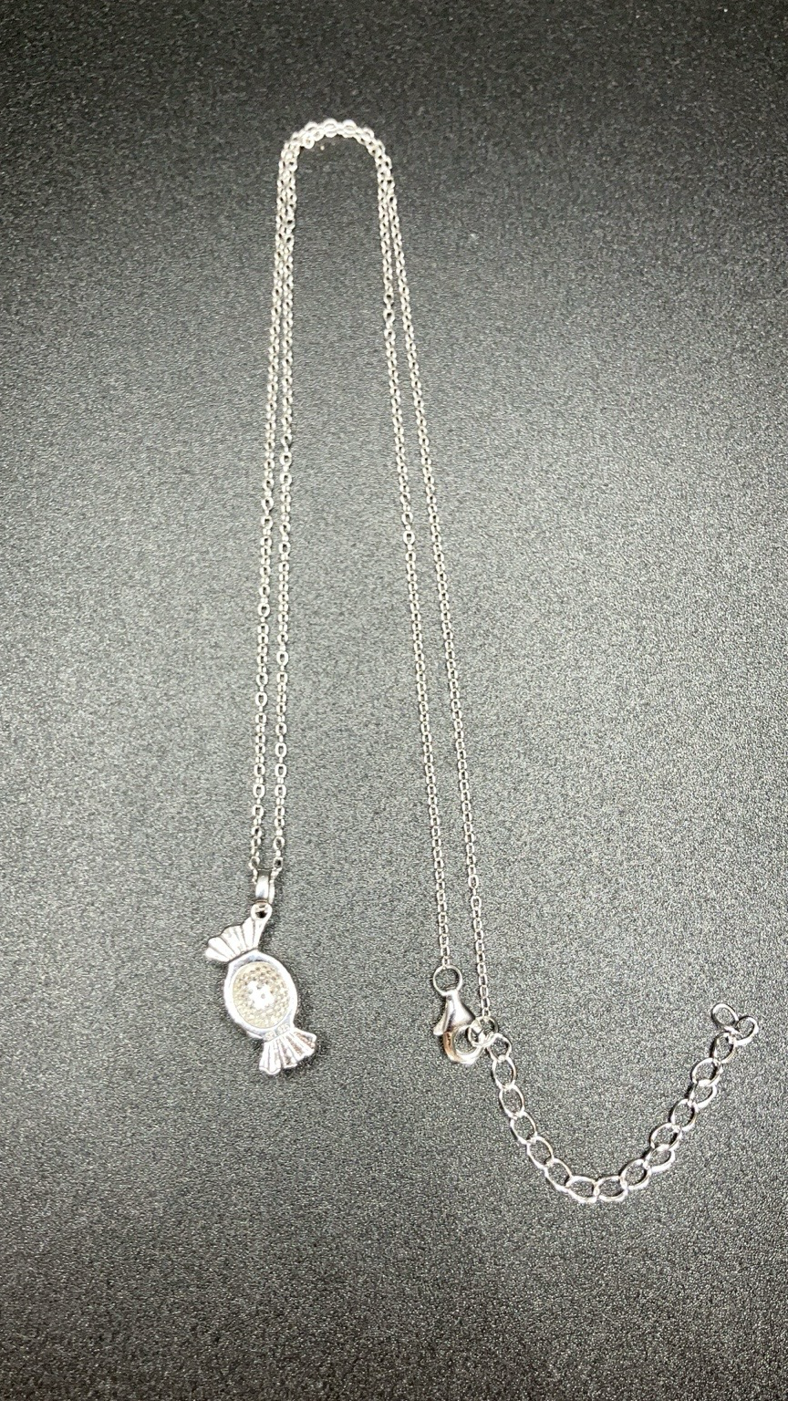 .925 Sterling Rhodium Plated Silver Candy Necklace with CZ