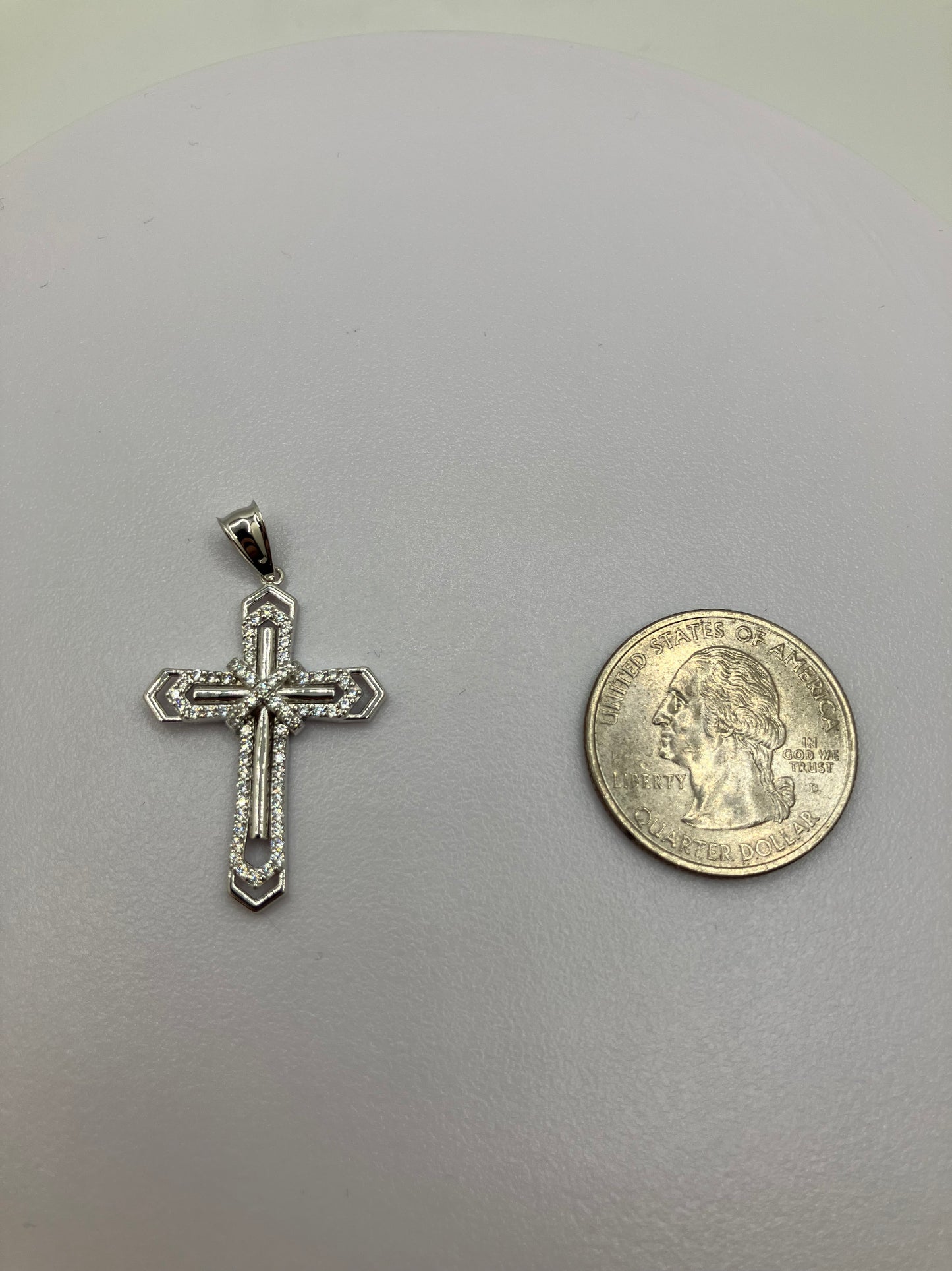 .925 Sterling Silver Cubic Zirconia Layered Cross Crucifix