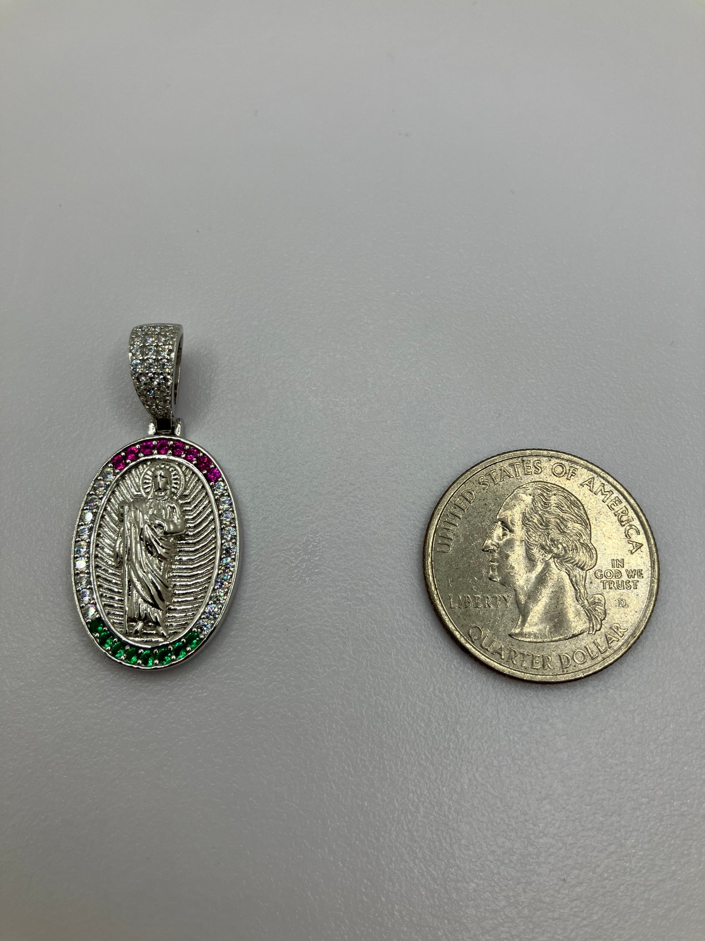 .925 Sterling Silver Oval Saint Jude CZ Pendant