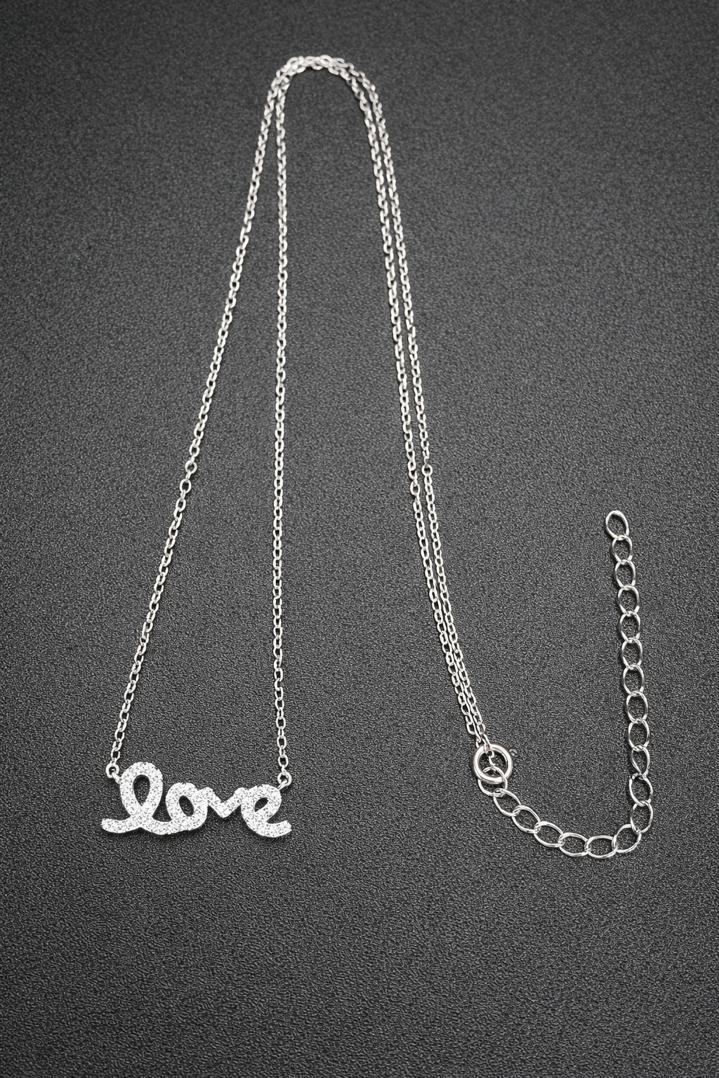 .925 Sterling Silver Rhodium Plated Clear CZ Love Pendant Necklace