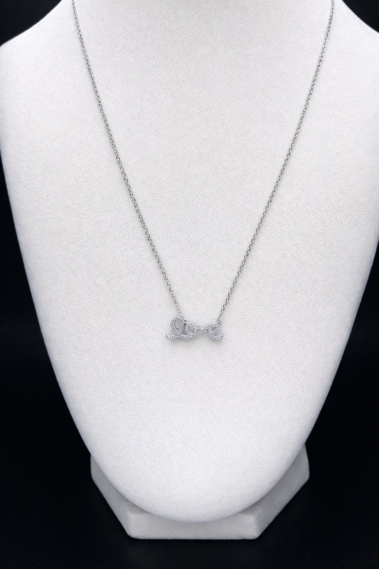 .925 Sterling Silver Rhodium Plated Clear CZ Love Pendant Necklace