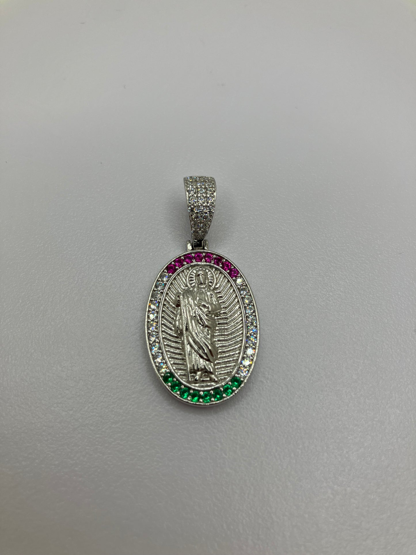 .925 Sterling Silver Oval Saint Jude CZ Pendant