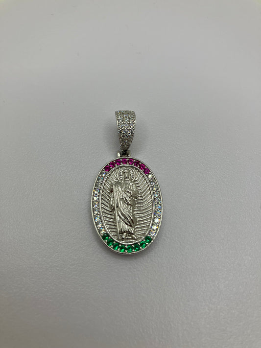 .925 Sterling Silver Oval Saint Jude CZ Pendant