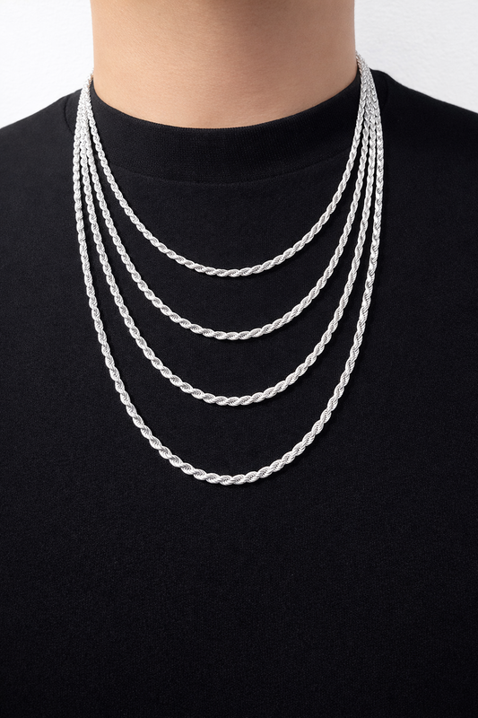 2.8MM .925 Sterling Silver Rope Chain High Polished Made In Italy