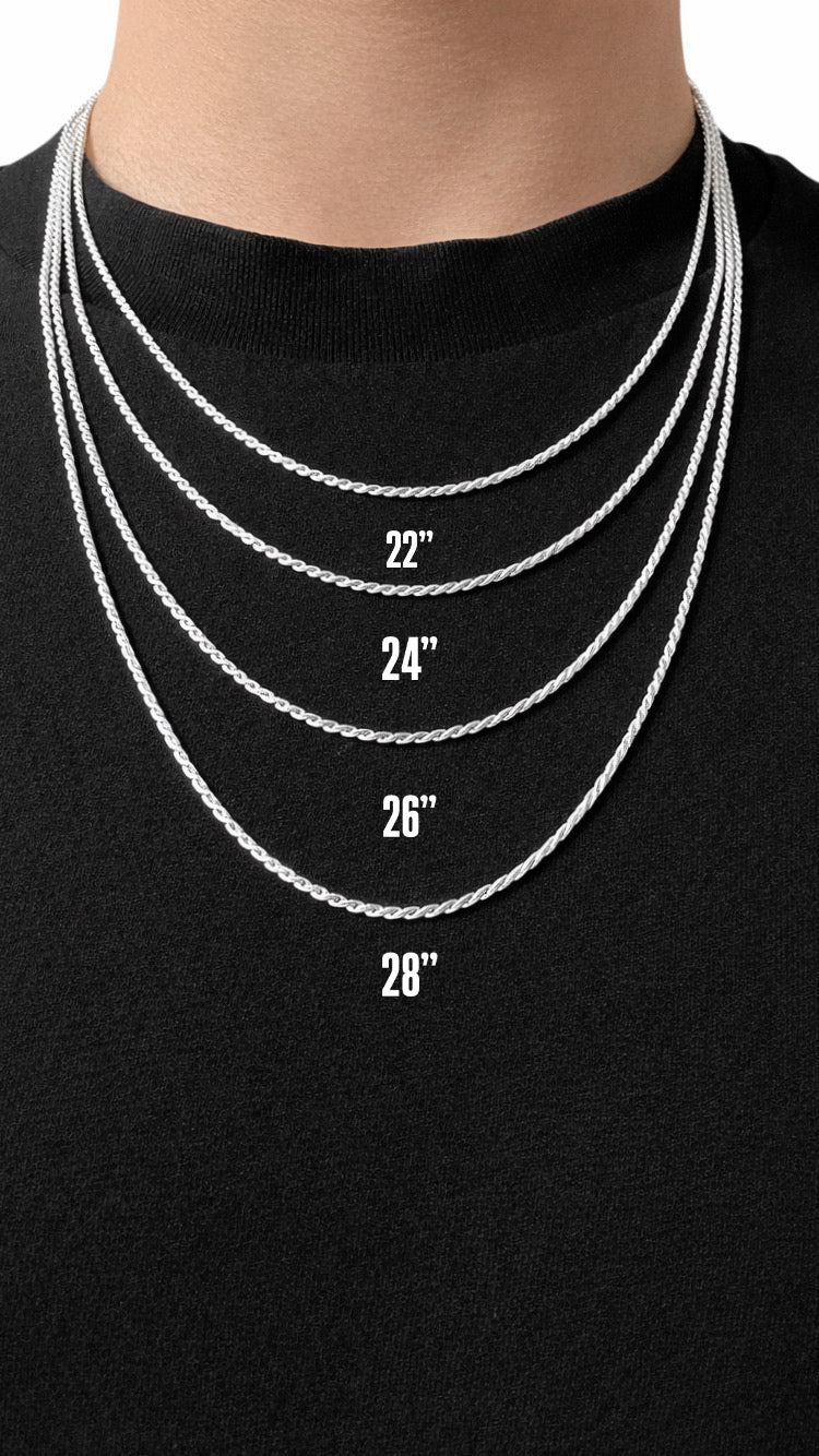 1.7MM .925 Sterling Silver Diamond Cut Rope Chain Made in Italy