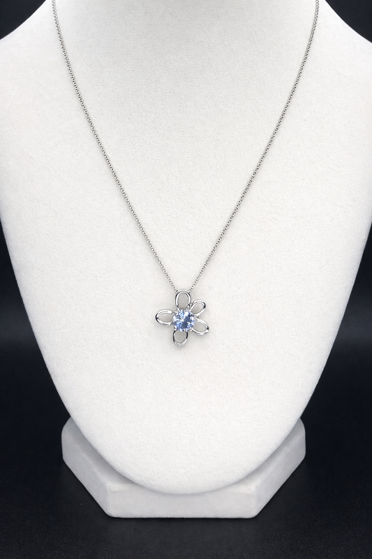 .925 Sterling Silver Rhodium Plated Open Flower Center CZ Necklace