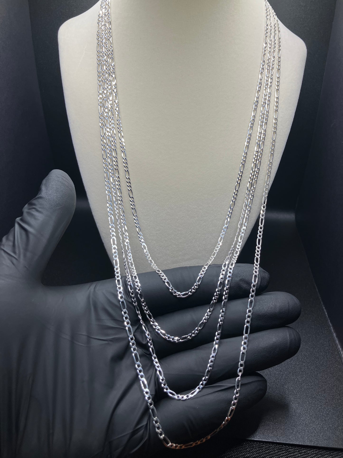 2.9MM .925 Sterling Silver Diamond Cut High Polished Figaro Chains Made In Italy