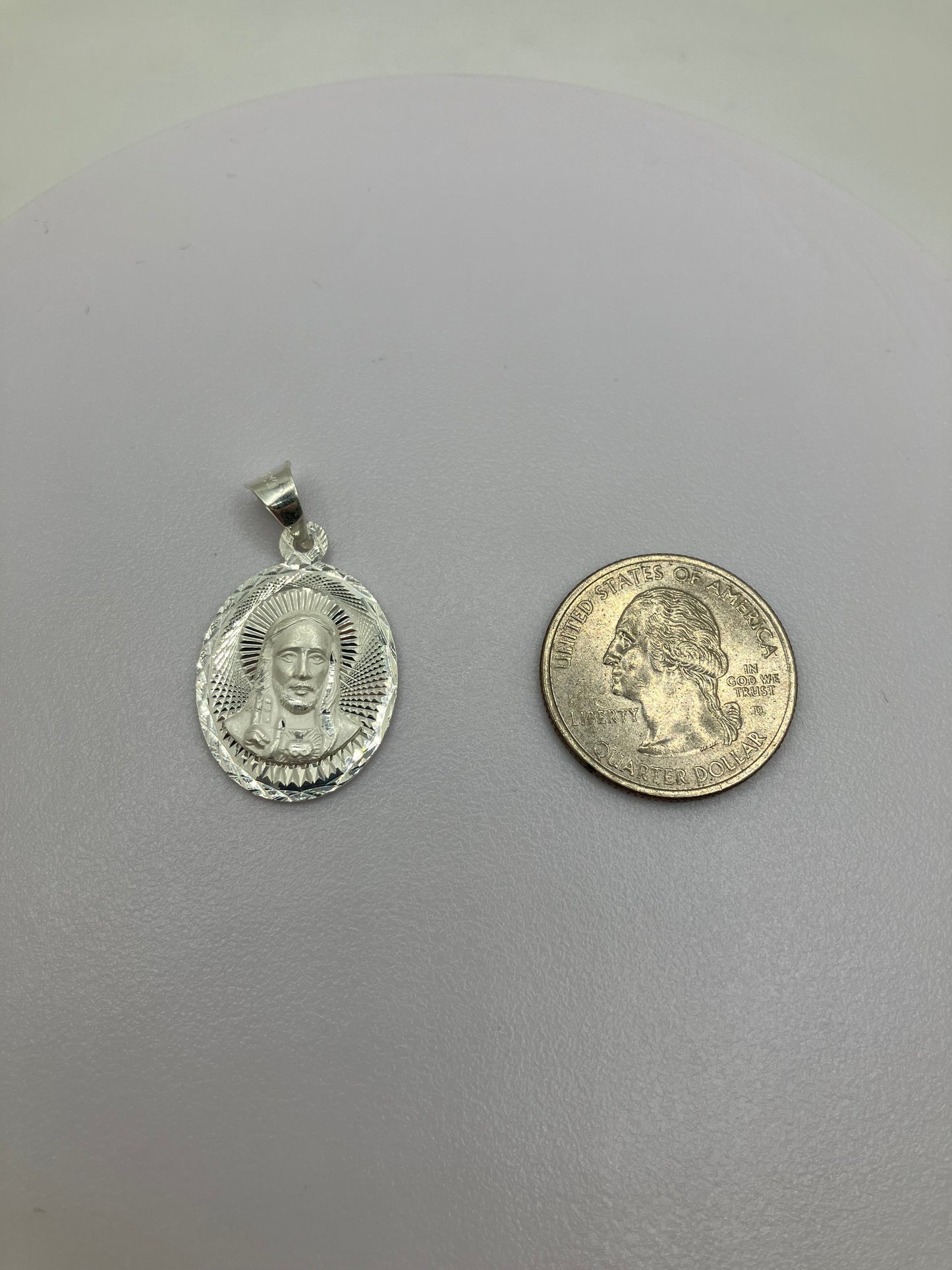 .925 Sterling Silver Jesus Medallion Diamond Cut