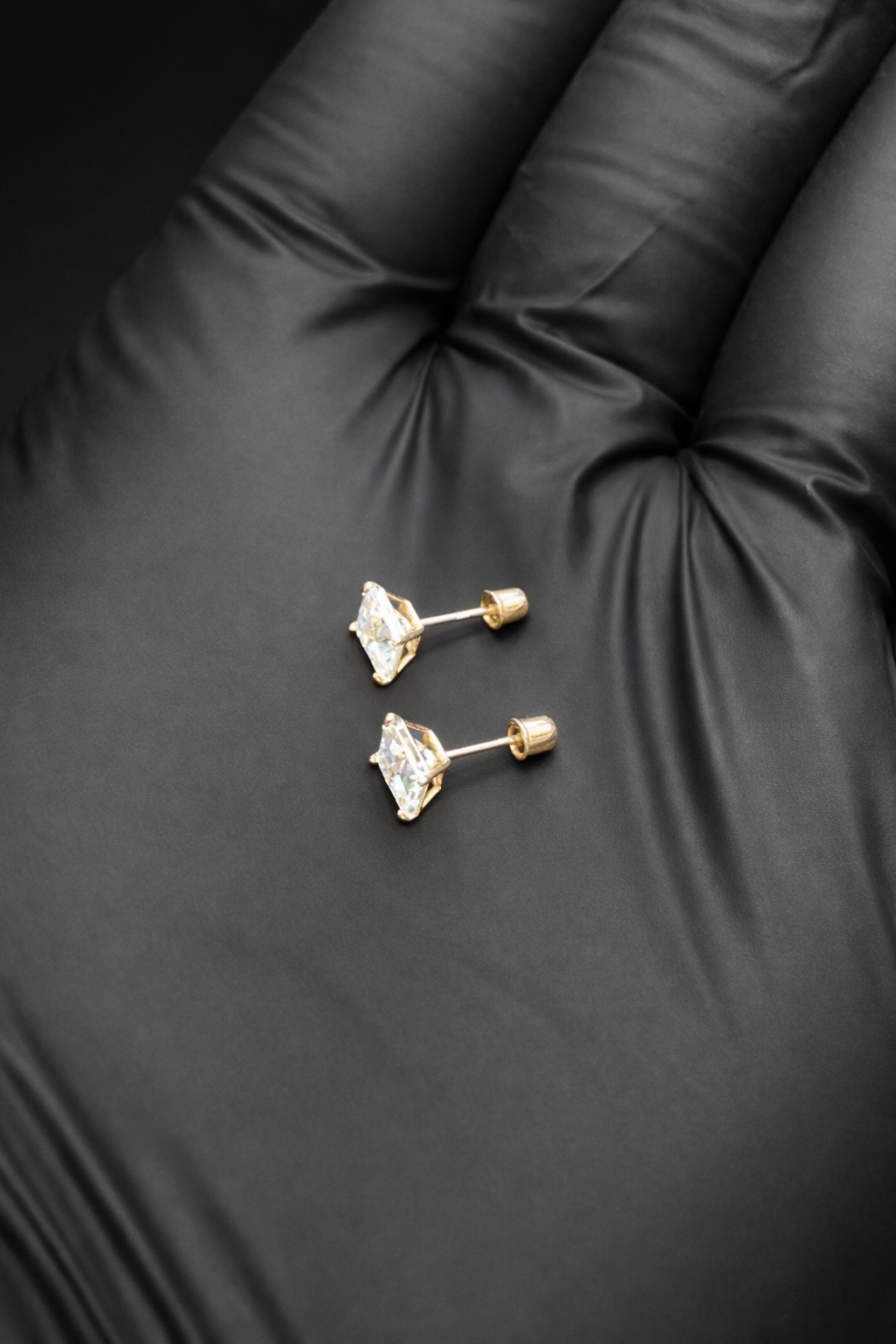14K Yellow Gold Square Moissanite Stud Screw Back Earrings