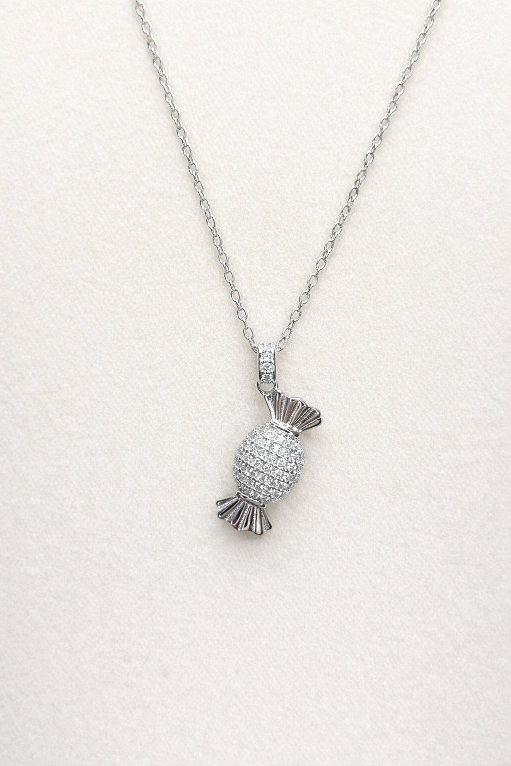.925 Sterling Rhodium Plated Silver Candy Necklace with CZ
