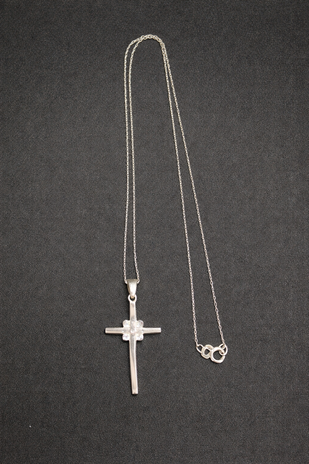 .925 Sterling Silver Cross Pendant Necklace with CZ