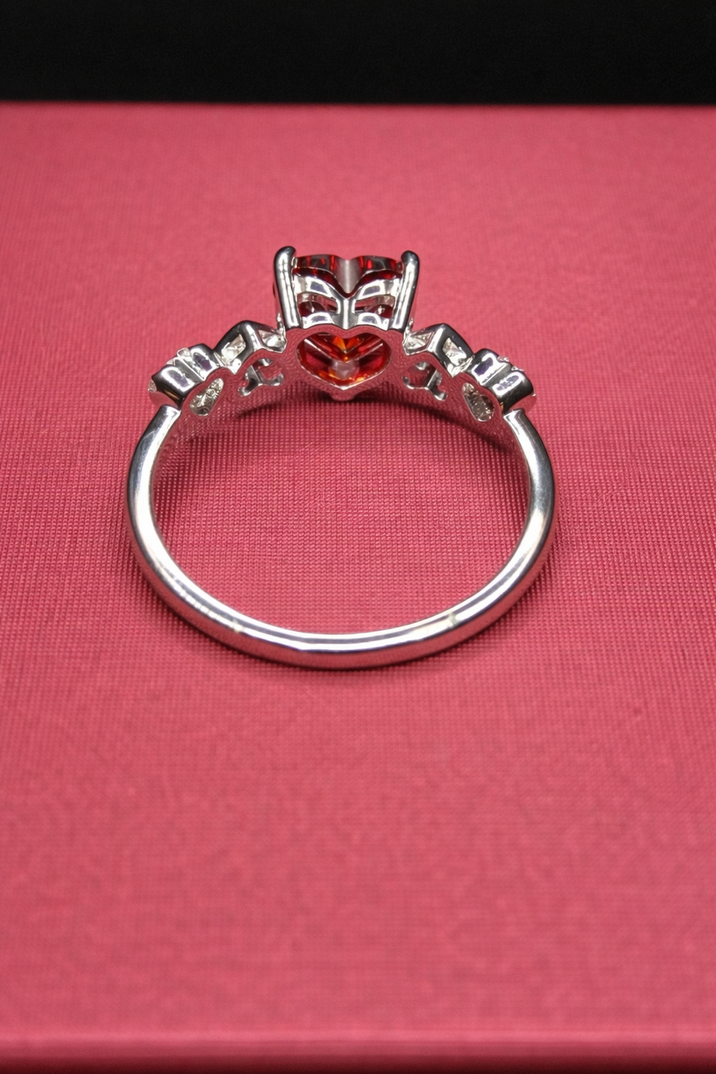 .925 Sterling Silver Rhodium Plated Heart Red and Clear CZ W- Heart Shank Ring