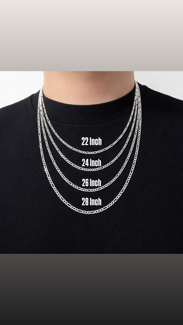 2.9MM .925 Sterling Silver Diamond Cut High Polished Figaro Chains Made In Italy