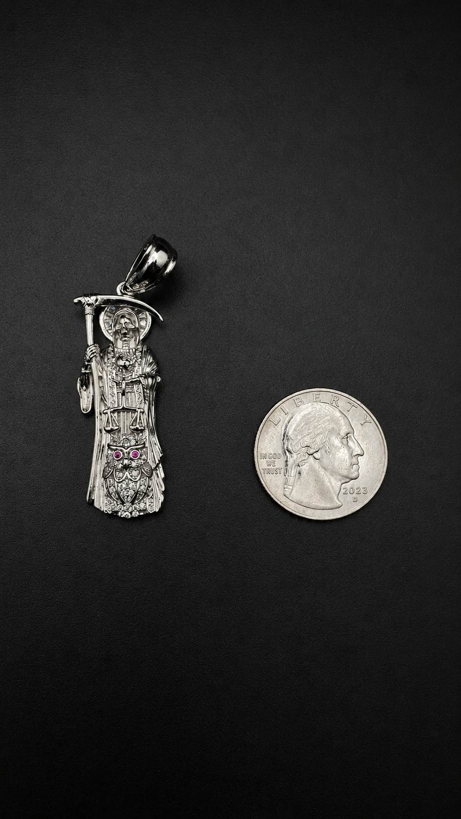 .925 Sterling Silver Santa Muerte CZ Pendant