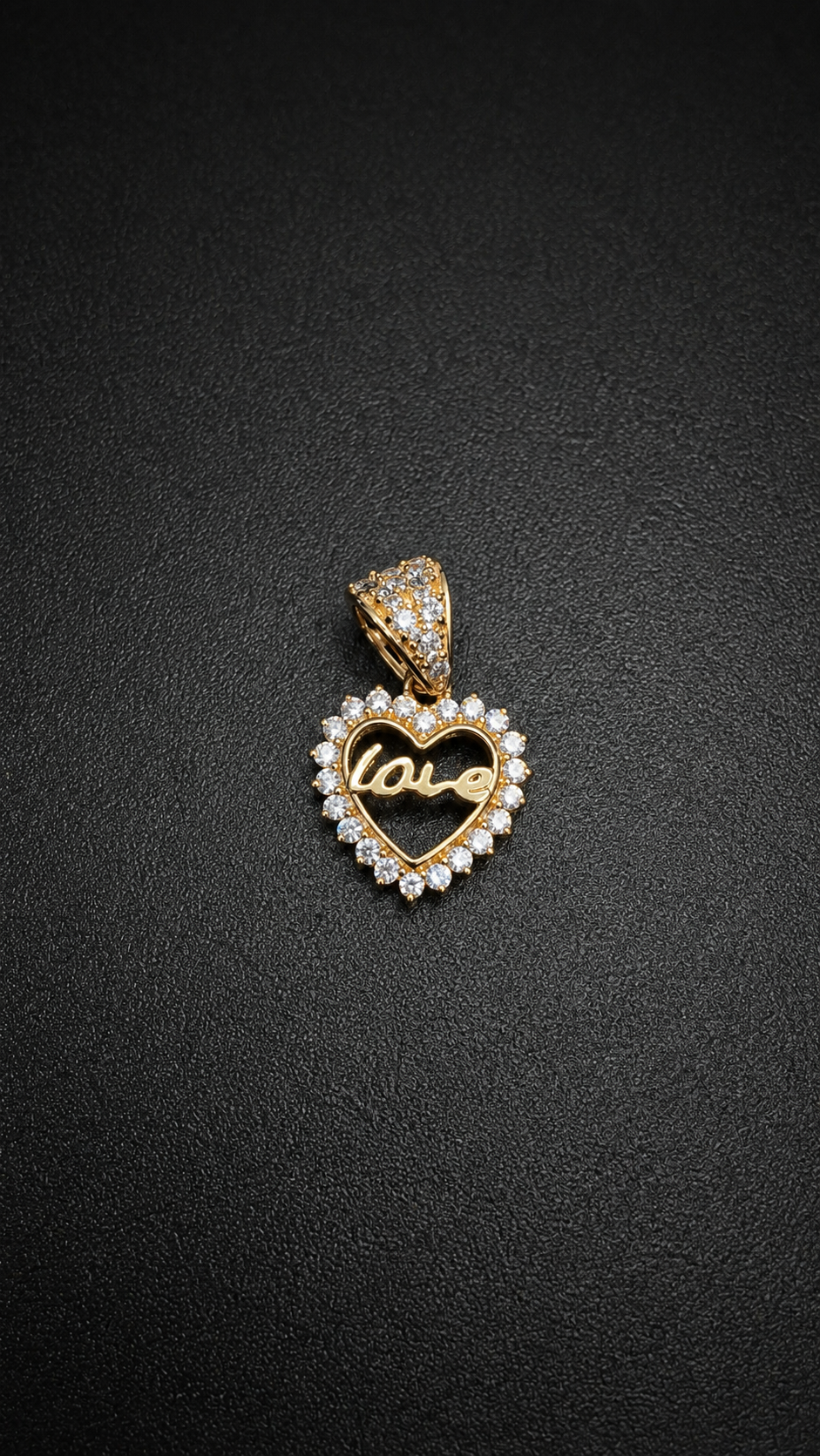 10K Yellow Gold Heart Love Pendant CZ Encrusted