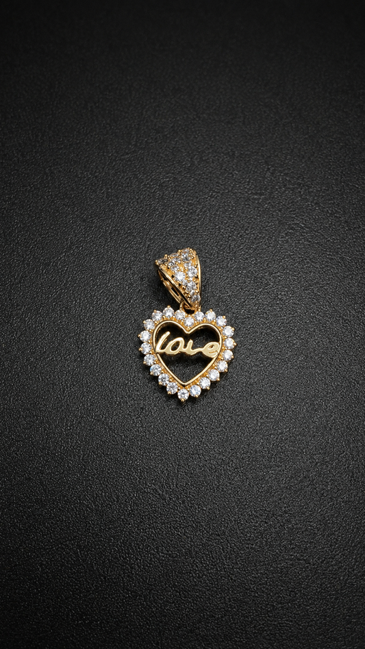 10K Yellow Gold Heart Love Pendant CZ Encrusted