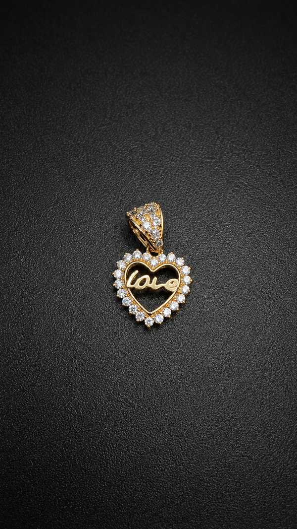 10K Yellow Gold Heart Love Pendant CZ Encrusted