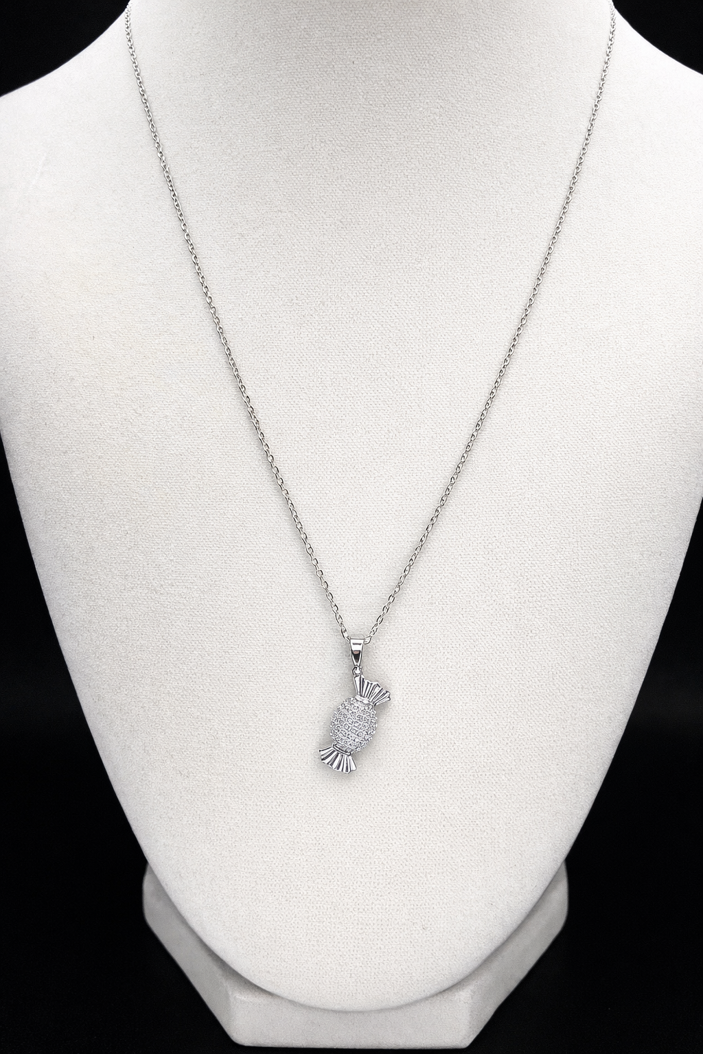 .925 Sterling Rhodium Plated Silver Candy Necklace with CZ
