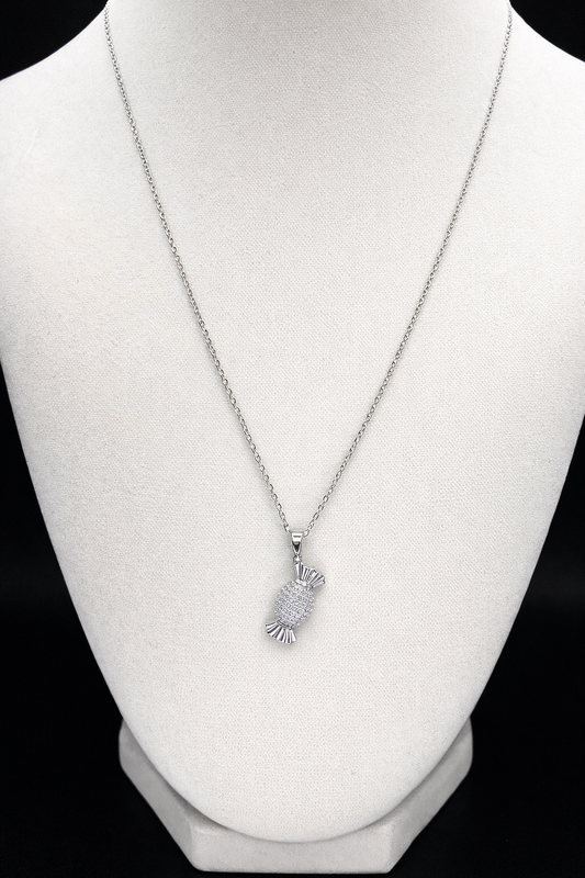 .925 Sterling Rhodium Plated Silver Candy Necklace with CZ