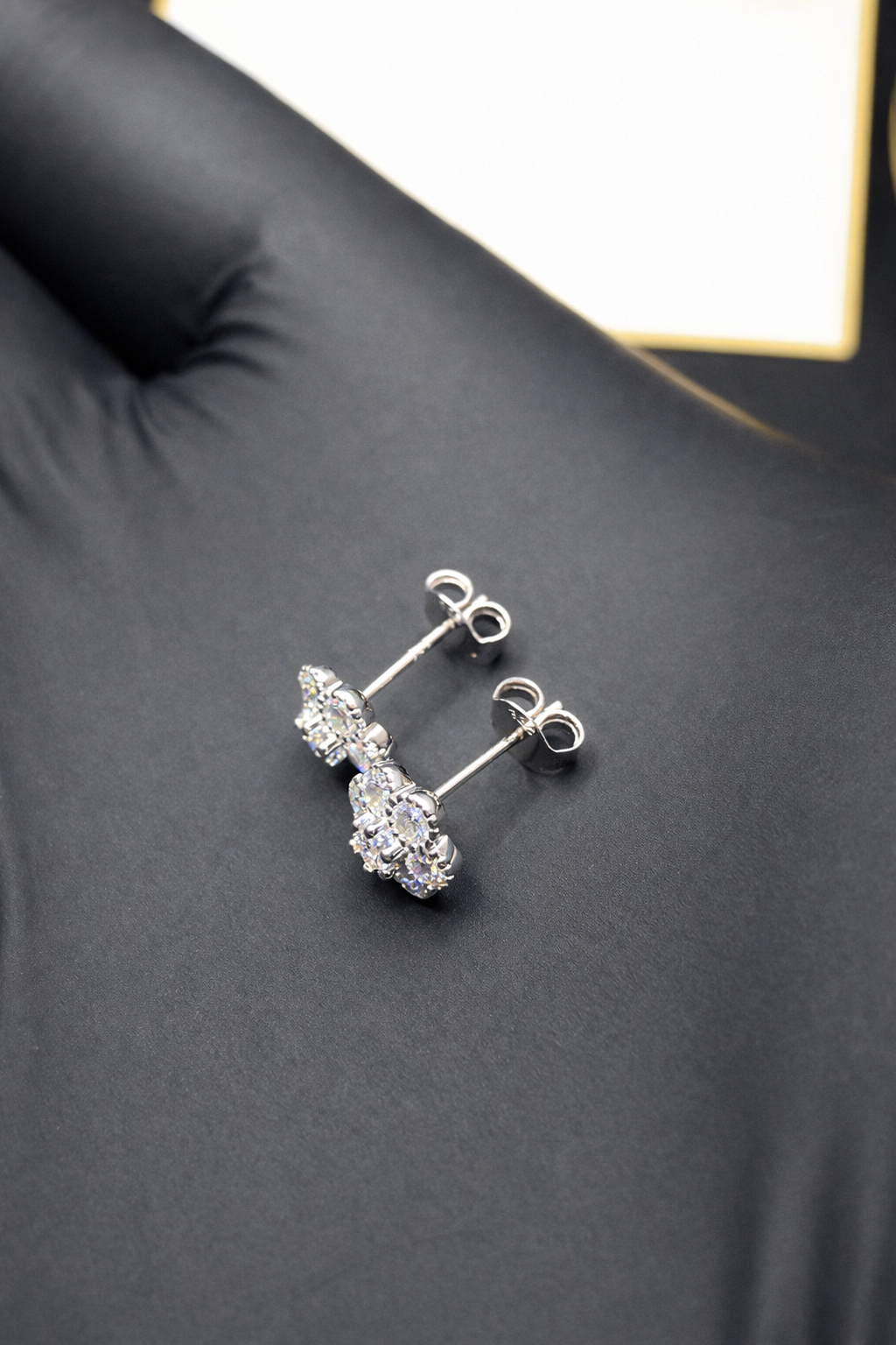 .925 Sterling Silver Moissanite Cluster Flower Stud Earrings 8.6mm 0.84ct D Grade