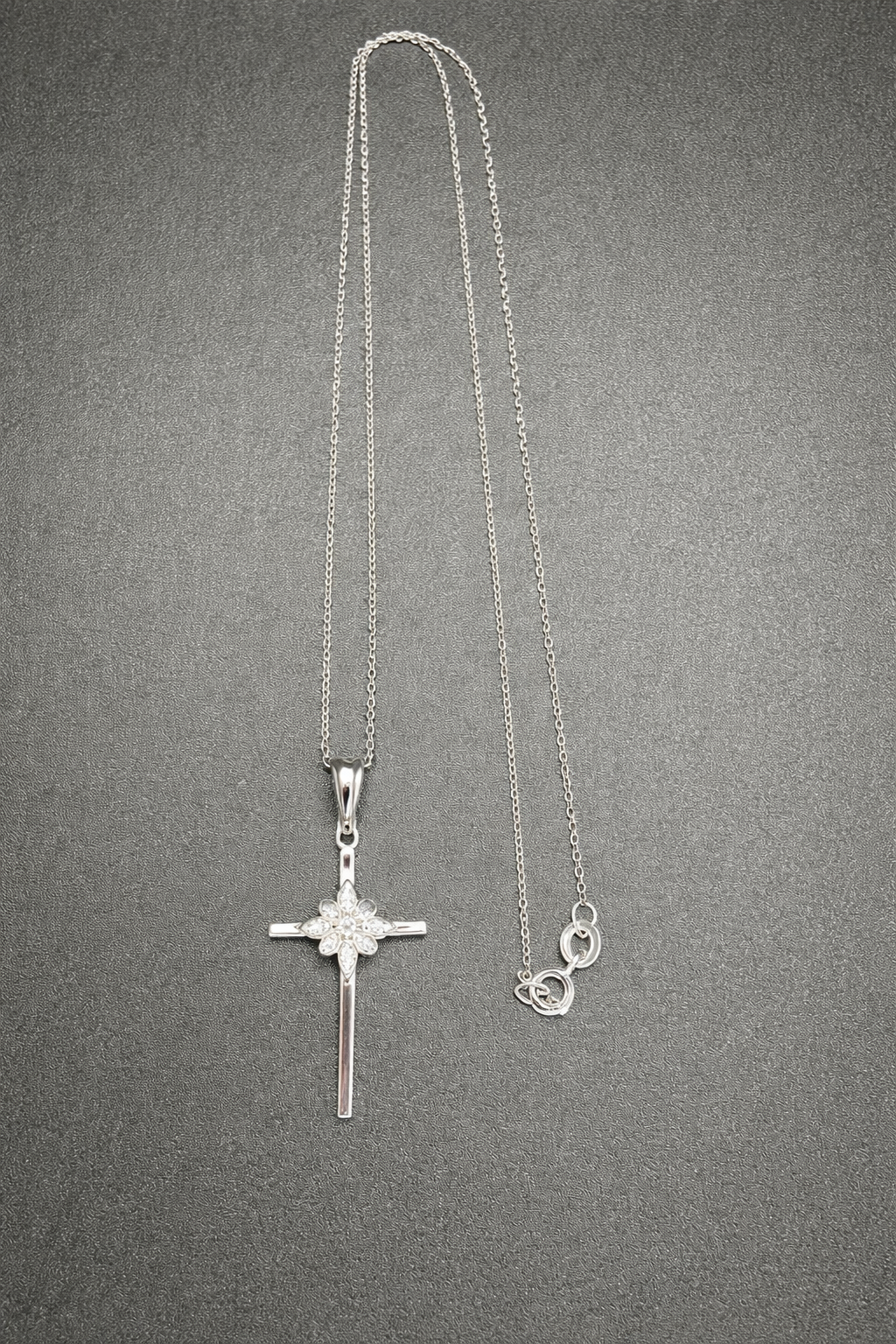 .925 Sterling Silver Cross Pendant Necklace with CZ