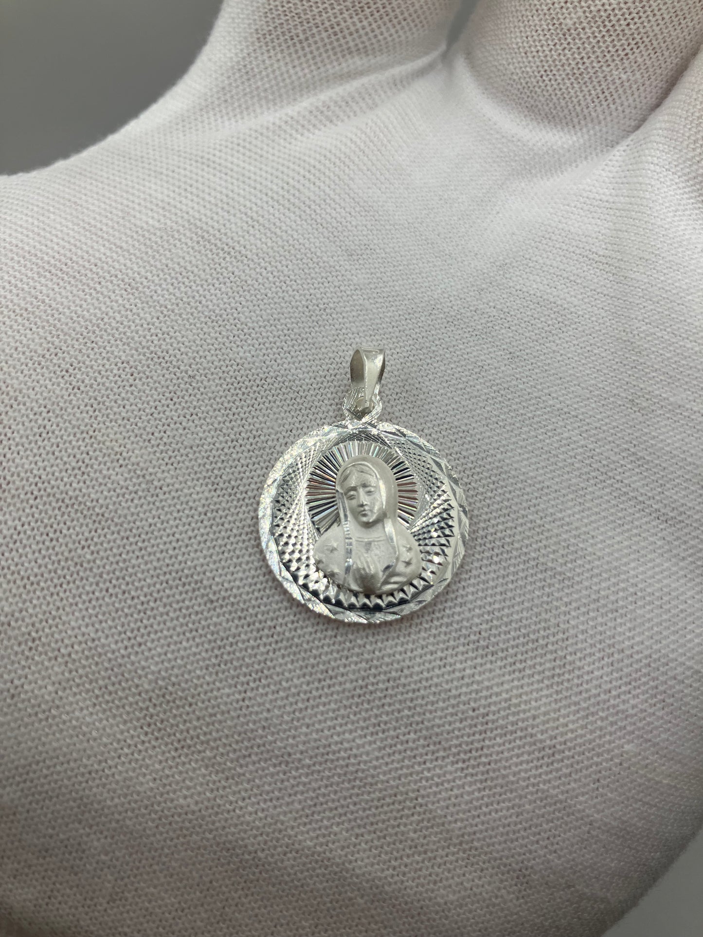 .925 Sterling Silver Diamond Cut Our Lady of Guadalupe Pendant